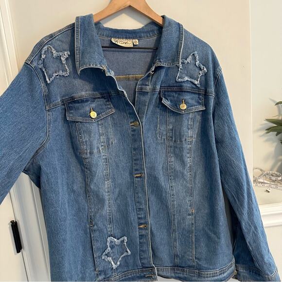 DG2 Diane Gilman Blue Denim Star Jean Jacket 2X - Picture 9 of 12